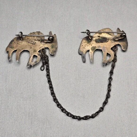VTG Los Castillo Silver Donkey Brooch 3" Partial 2 Mule Pin Mexico - Picture 5 of 13